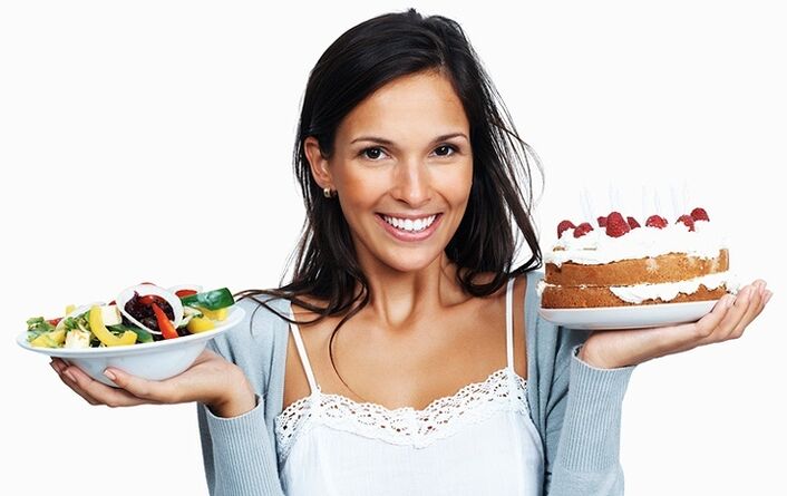 The choice between salad and cake